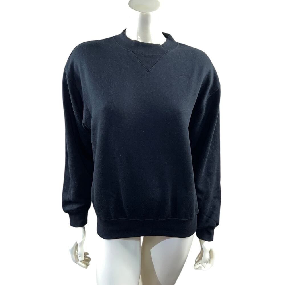 80s Basic Black Crewneck Vintage Sweatshirt, Size Large